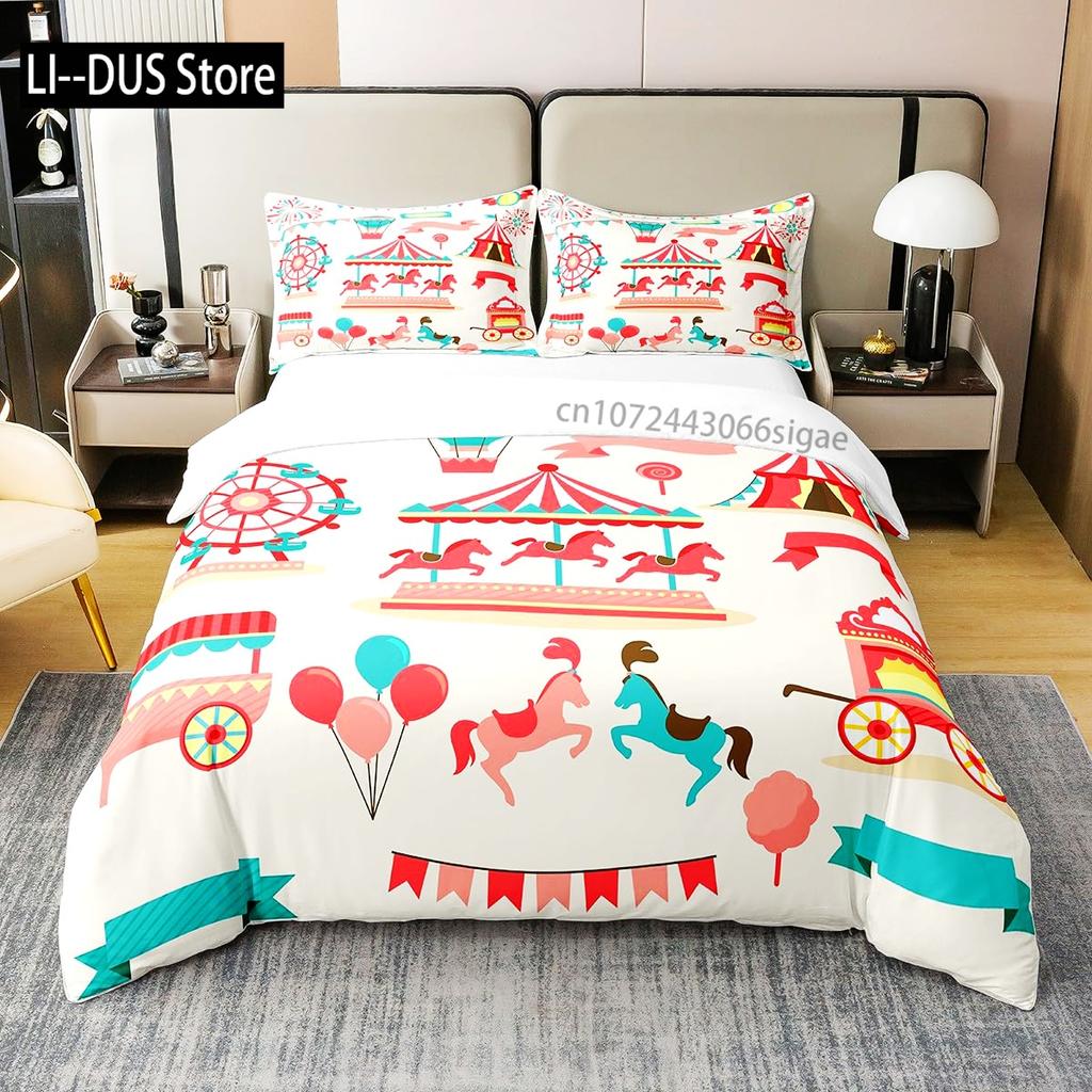 Ferris Wheel Comforter Cover Set Colorful Ferris Duvet Cover Bedding Set 3pcs for Kids Boys Soft Quilt Cover with 2 Pillowcase