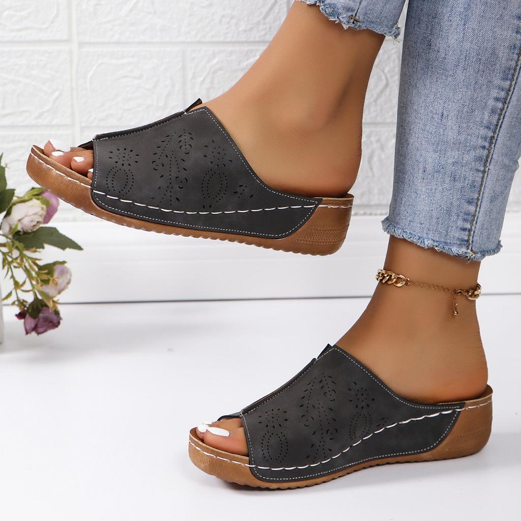 Ladies' Spring New Style Slope Heel Fashion Simple and Lightweight Slippers Women's Thick Bottom Fish Mouth