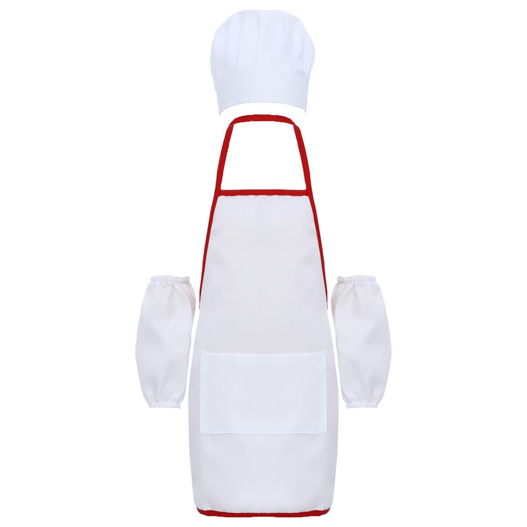 Children‘s Cooking Apron Set 3Pieces: Elastic Band Chef Hat, Oversleeves & Bib Apron with Pocket for Mess-Free Baking