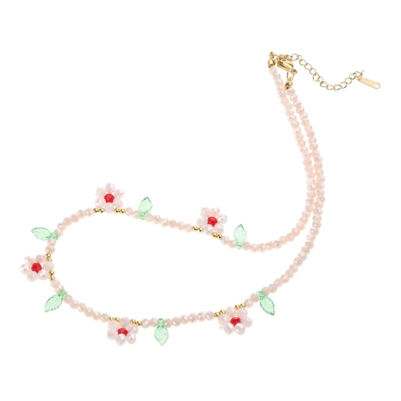 Flower Beaded Necklace Flower Pendant Necklace Chain Necklace Bead Necklace Party Accessories Gift for Women Girlfriends