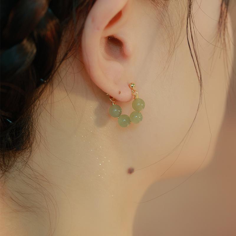 Elegant French Retro Hetian Jade Earrings: Unique Cold Style Design for Women