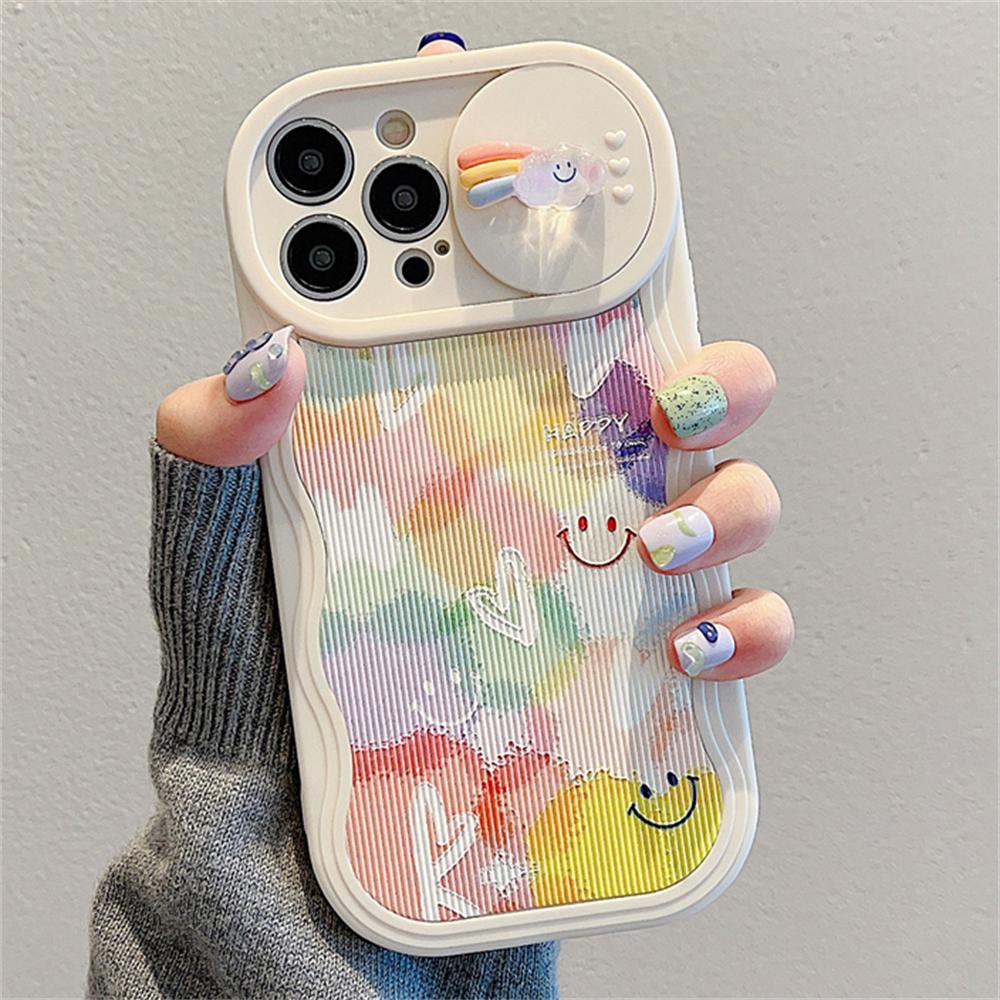 INS Cute 3D Star Rainbow Wave Edge Push Window Protective Silicone Soft Case for iphone 15 14 Pro Max 13 12 11 Shockproof Cover