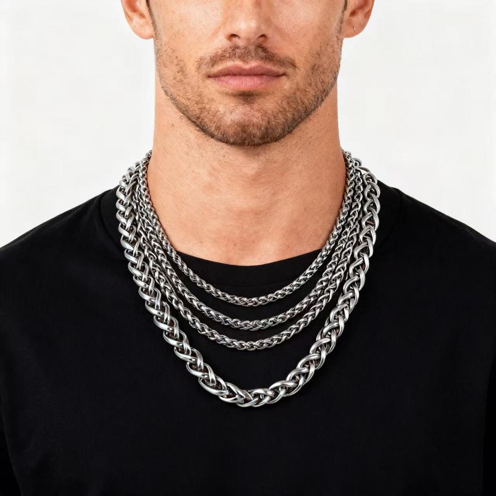 EDELSTAHL SILBERFARBEN GEDREHTE SEILKETTE Halskette für MÄNNER Frauen HIP HOP PUNK Schmuck Zubehör 3/4/5/6/8MM Dick