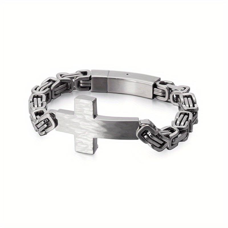 Stainless Steel Men's Cross Curved Personalized Retro Bracelet, Men's Emperor Shaped Chain Bracelet, Hand Accessory