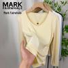 Women's V-Neck Long Sleeve Ribbed Pleated T-Shirt