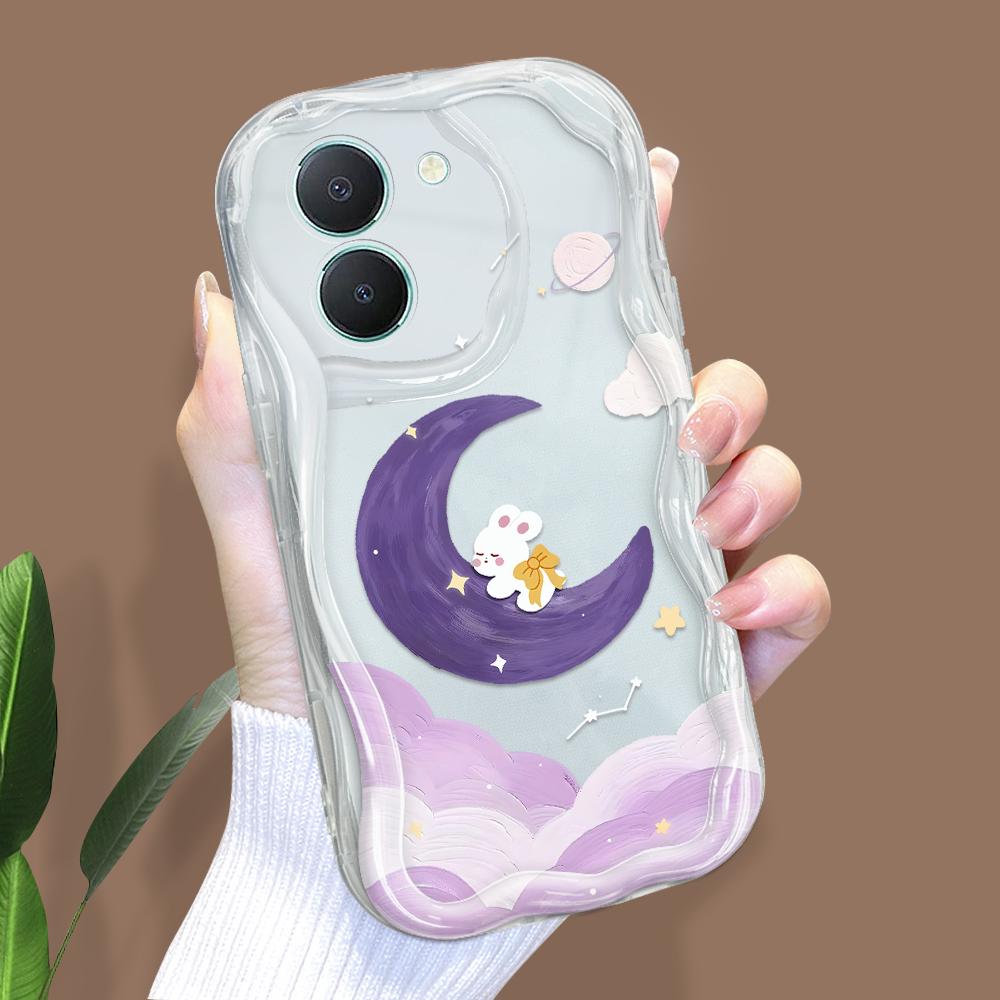 Carcasă cu model de desene animate drăguț cu textura cremă, cu margine ondulată, husă din silicon moale, husă pentru telefon pentru Vivo