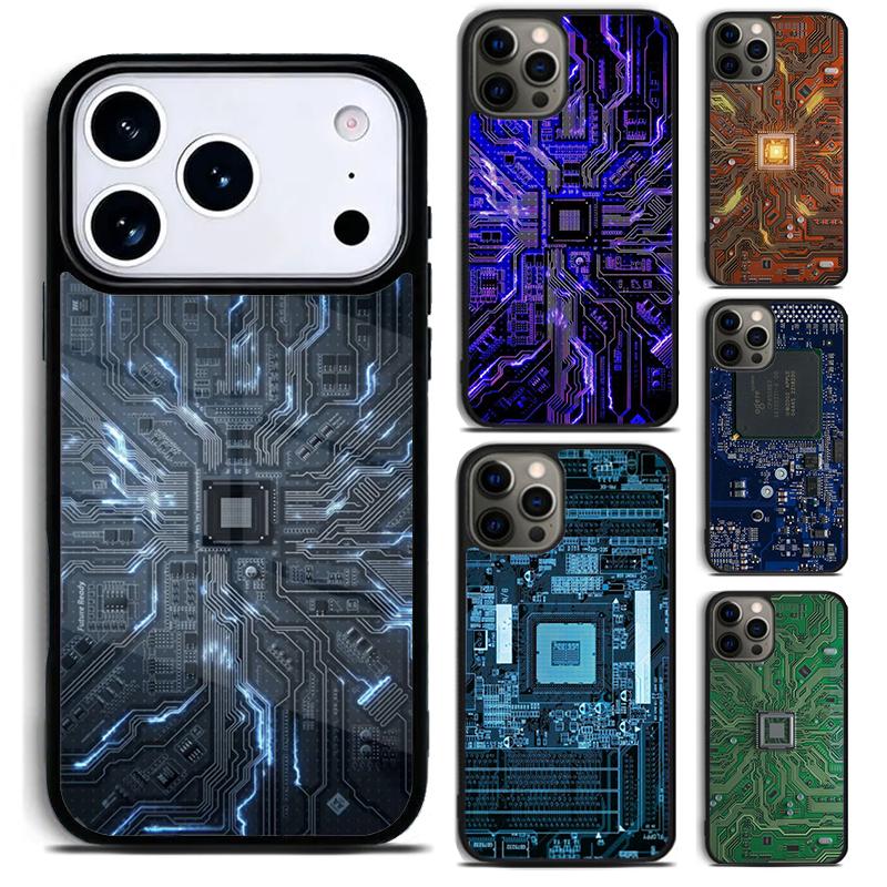 Motherboard Circuit Board Phone Case for iPhone 17 16 15 Pro Max Air 14 13 12 11 Plus Shockproof Capa Cover