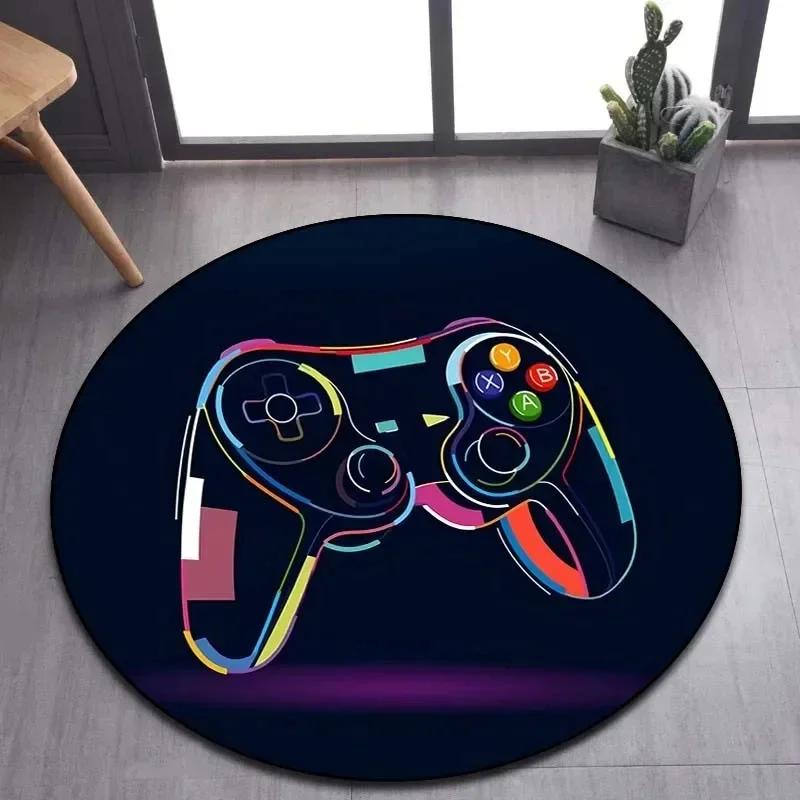 Cartoon Gamer Game Controller Round Area Rug,Circle Carpet Rugs for Living Room Children's Bedroom Sofa Decor,Non-slip Floor Mat