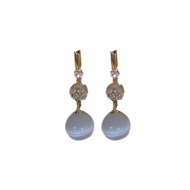 Fashion Temperament Opal Ball Earrings Women, Niche Design Ear Hooks Light Luxury High-end Earrings