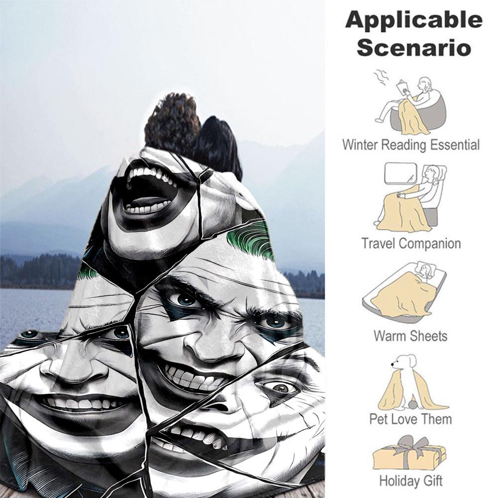 1PC Joker Broken Outdoor Flannel Blanket Soft Plush Decor for Picnics, camping,Bedroom, Playroom, Office1159A