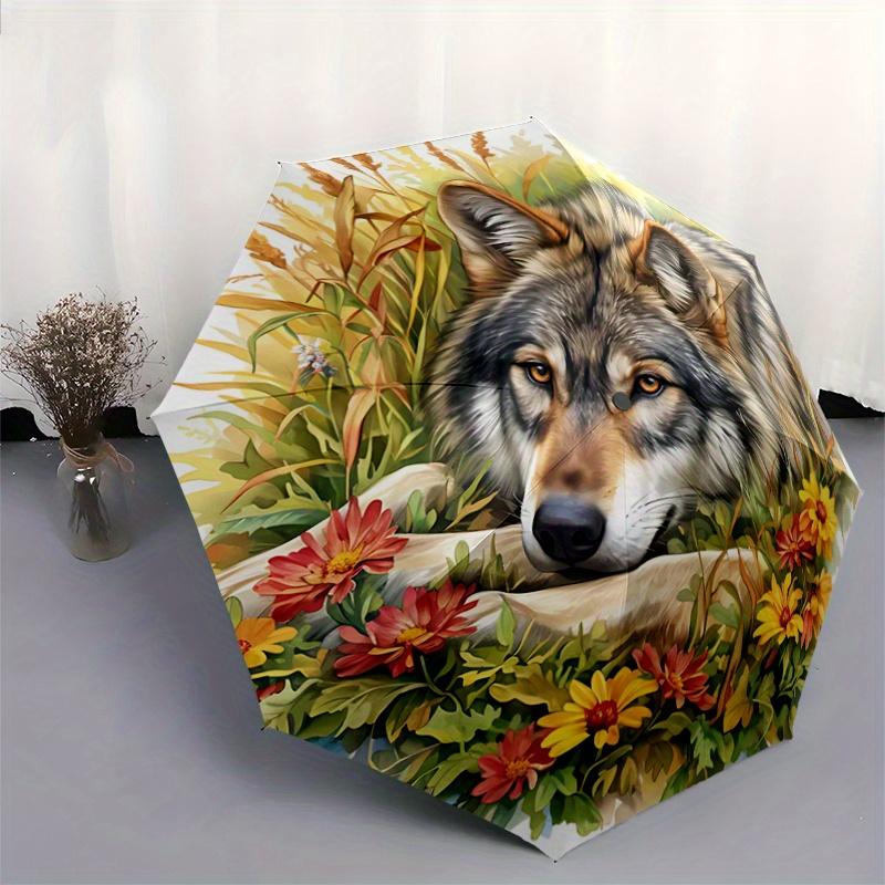 1 Stück Gelassener Wolf inmitten der Pracht der Natur Automatisches Öffnungs- und Schließschirm - Kleiner Schirm Geeignet für Verschiedene Anlässe C034
