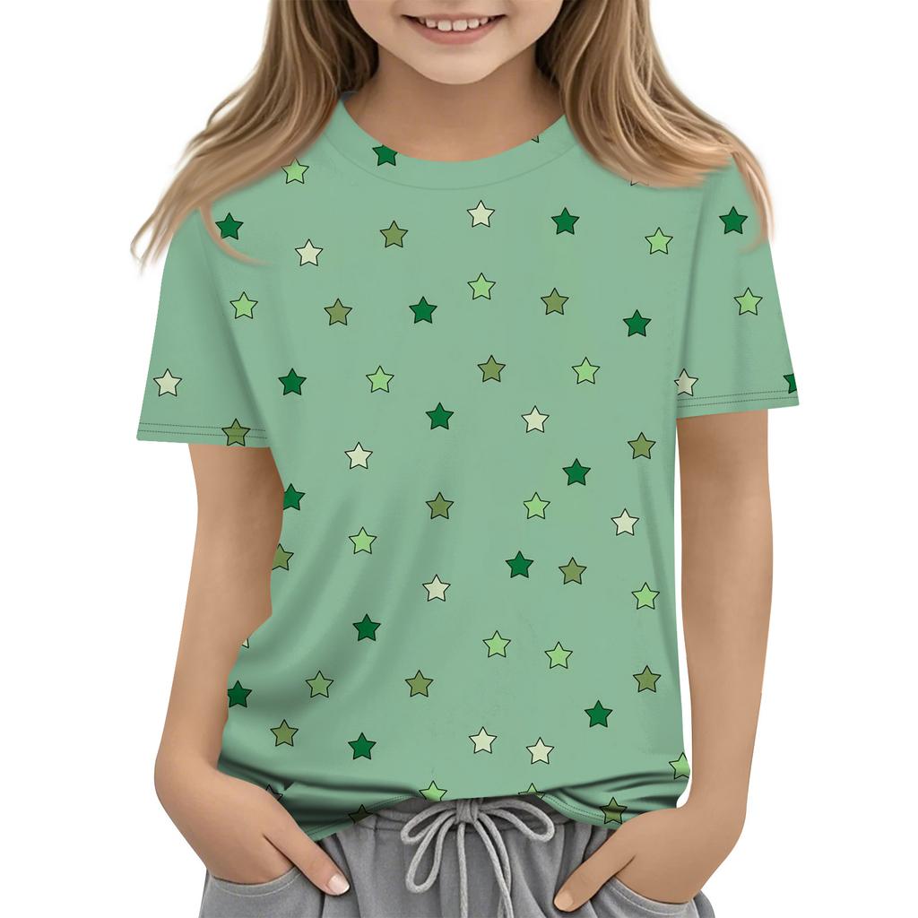 Kinder bedrucktes Rundhals Kurzarm Freizeit-T-Shirt