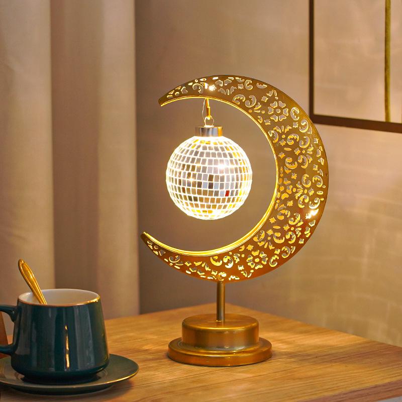 Cross LED Wrought Iron Moon & Star Round Ball Lamp - Festival Room Decoration & Candlestick Ornament