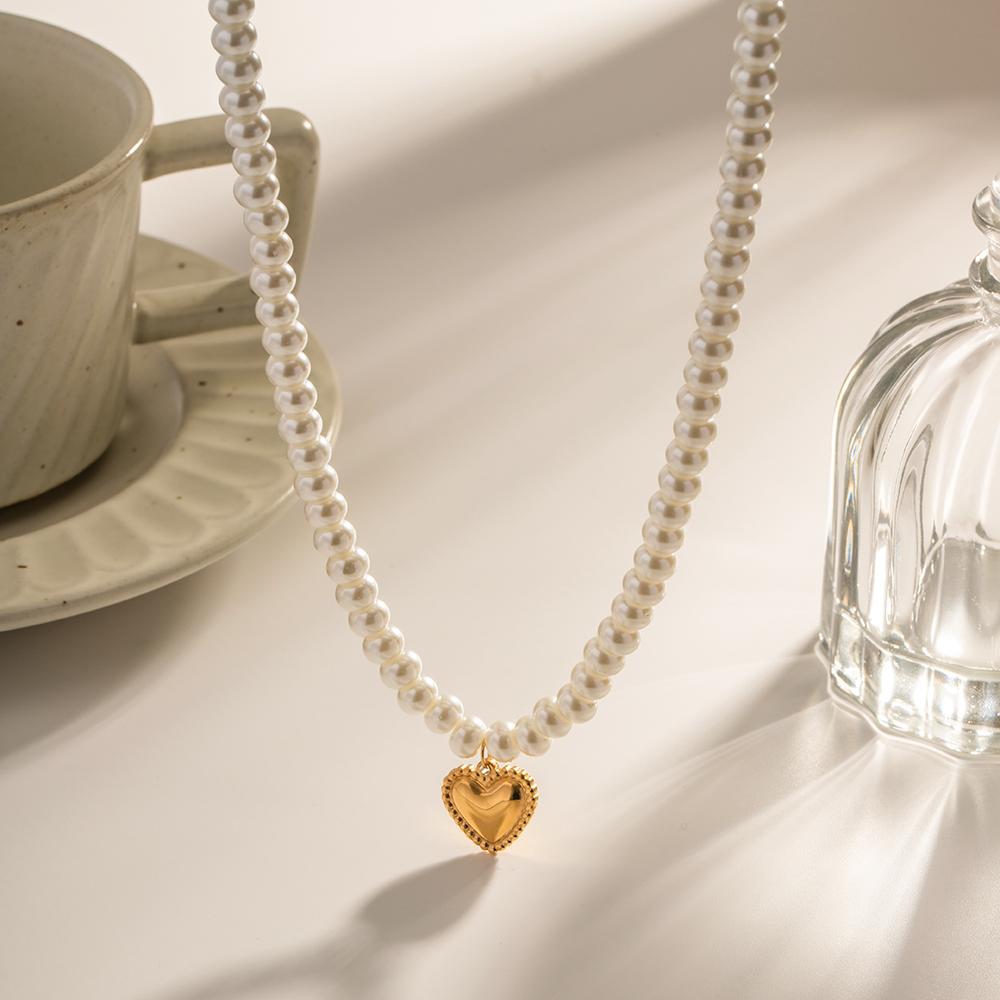 Youthway Glass Pearl Heart Stainless Steel Pendant Necklace Aesthetic Luxury Chain Jewelry Women Gift New