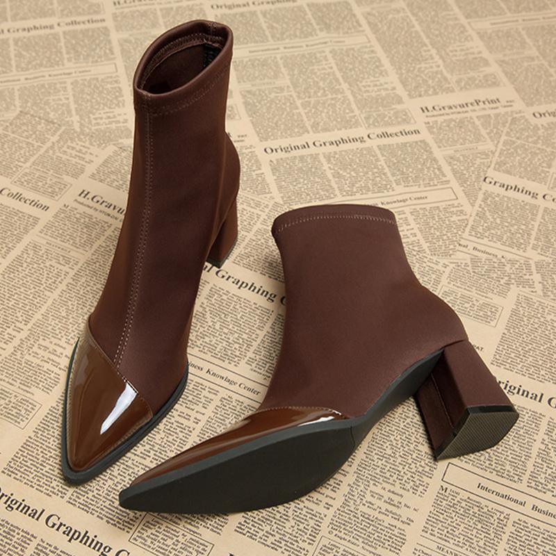 Pointed Toe Women Snow Ankle Boots High Heels Sexy Shoes Chunky Designer Chelsea Boots Winter New 2024 Trend Goth Botas De Mujer