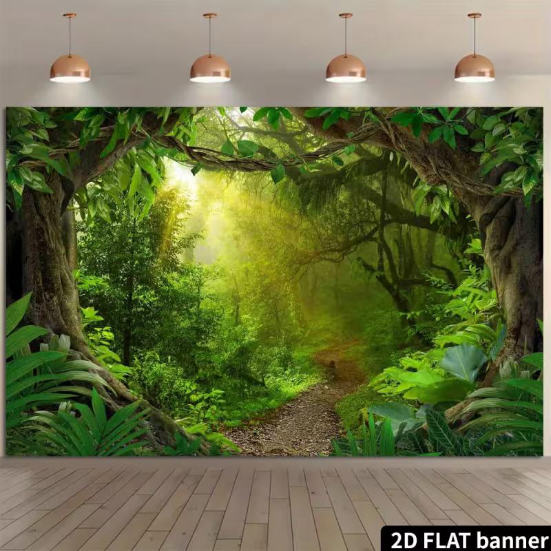 2D Üppiger Regenwald Kulisse Fotografie Hintergrund Banner