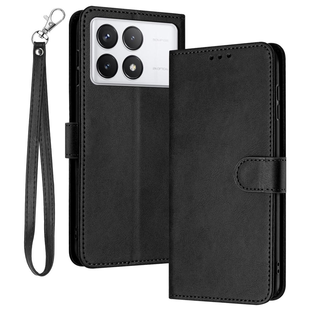 For Xiaomi Poco F6 Pro 5G/Redmi K70 5G/K70 Pro 5G Cover Leather Stand Phone Protective Shell with Wrist Strap