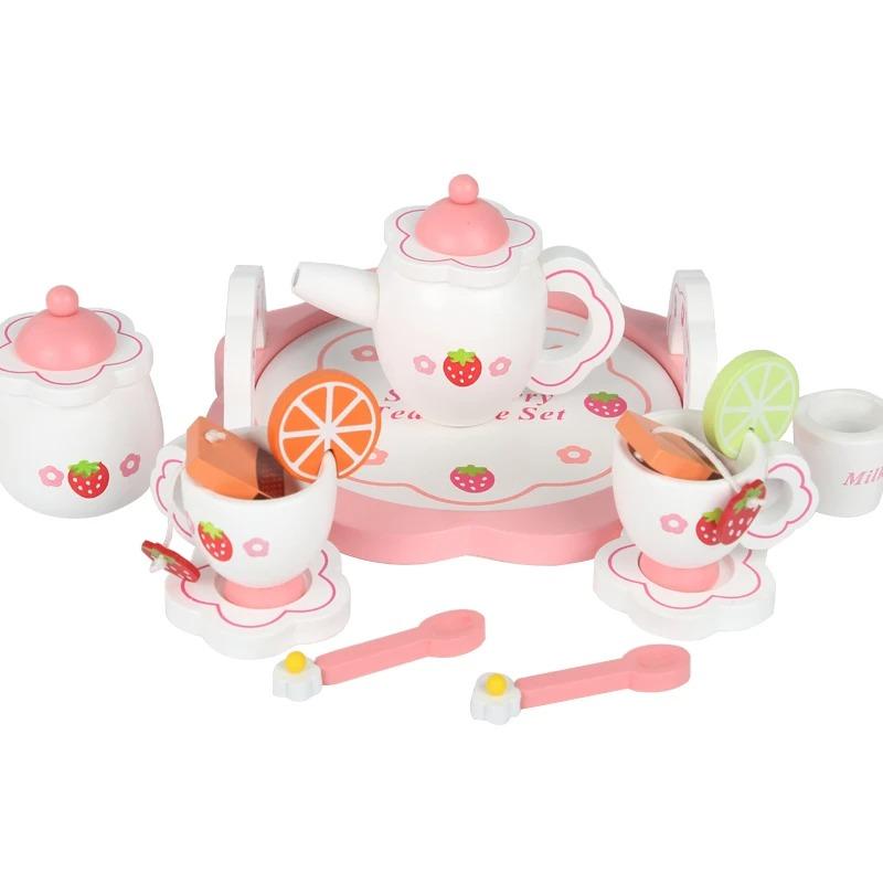 Wooden Afternoon Tea Set Toy Pretend Play Food Learning Role Play Game Early Educational Toys for Toddlers Girls Boys Kids Gifts