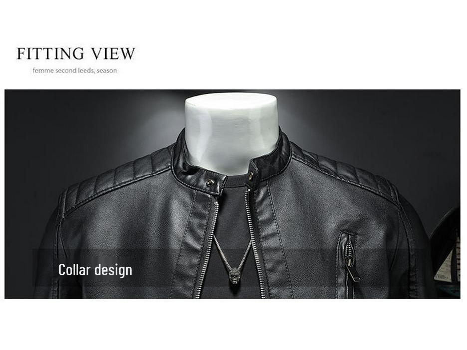 2024 Slim-Fit Plus Size Men's Stand Collar Leather Jacket - Trendy Autumn Motorcycle Coat
