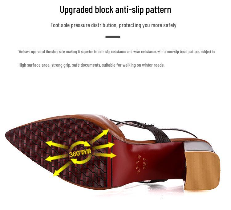 2024 Chunky Heel Hollow Sandals for Women, Slimming Pointed Toe Single Strap Buckle