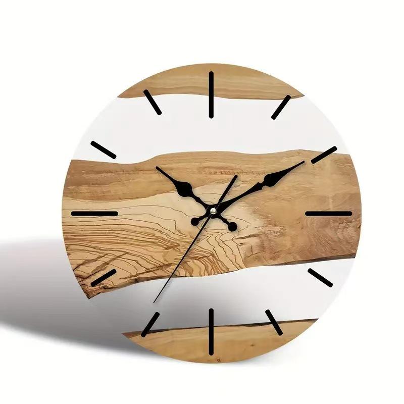 Nordic Minimalist Wood Grain Acrylic Silent Wall Clock for Living Room Decor