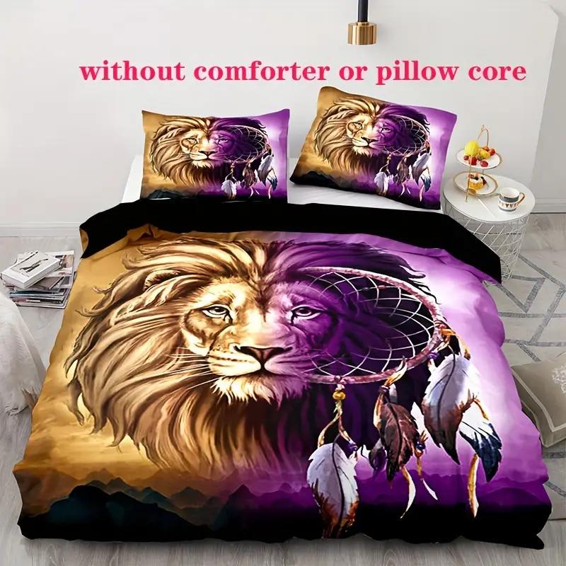 Lion Duvet Cover Set King Size Wild Animal Pattern Bedding Set Decorative Comforter Covers Wildlife Theme Quilt Cover For Teens