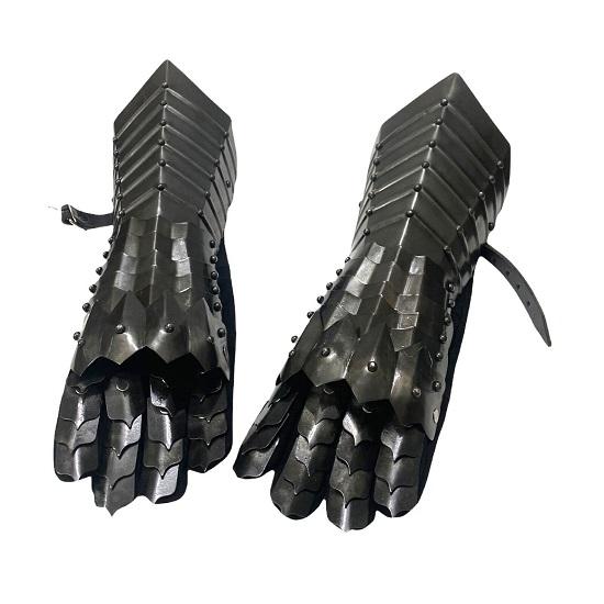 Svarte Antikke Gauntlets Stål Middelalder Armor Hansker LARP Metal Gauntlets