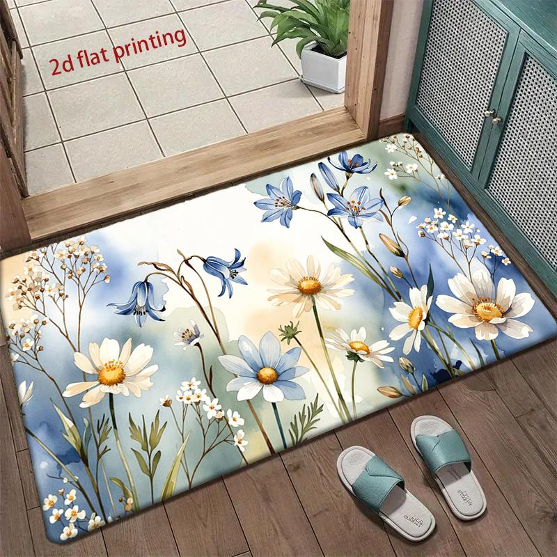 Blue & White Floral Mat Living Room Decoration Home Sofa Non-Slip Carpet Study Bedroom Tatami Children'S Soft Floor Mat