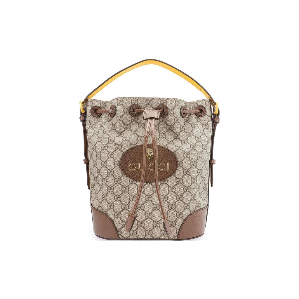 Gucci Neo Vintage Series Tiger Head Decor Old Flower Logo Drawstring Large Capacity Canvas Bucket Bag Tote Backpack Unisex Couple 473875-K9RHT-8856