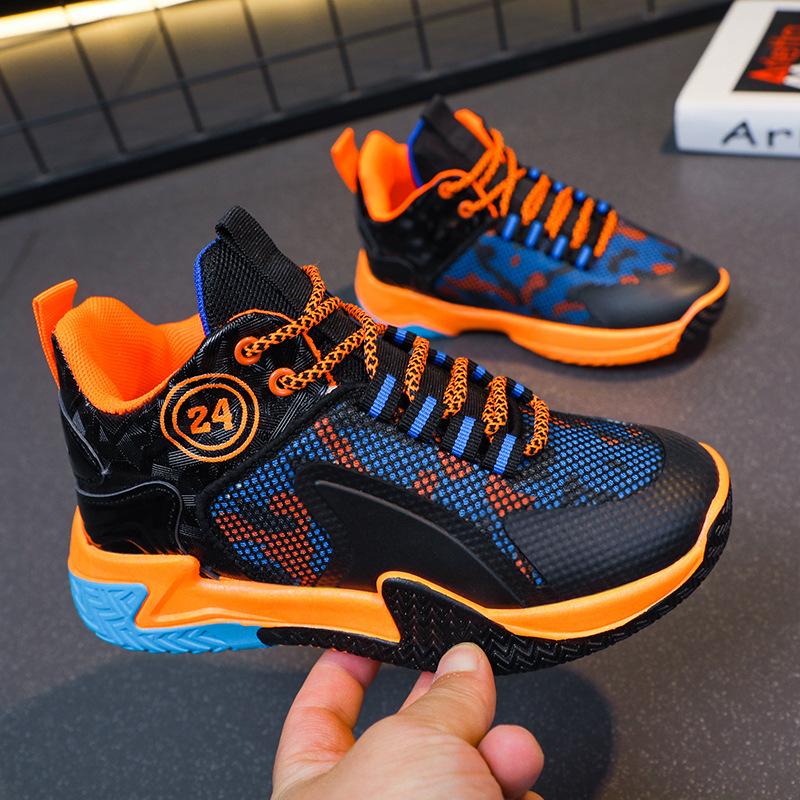 Boys' sports shoes 2025 new student basketball shoes children's mesh breathable casual shoes medium and older children's running shoes