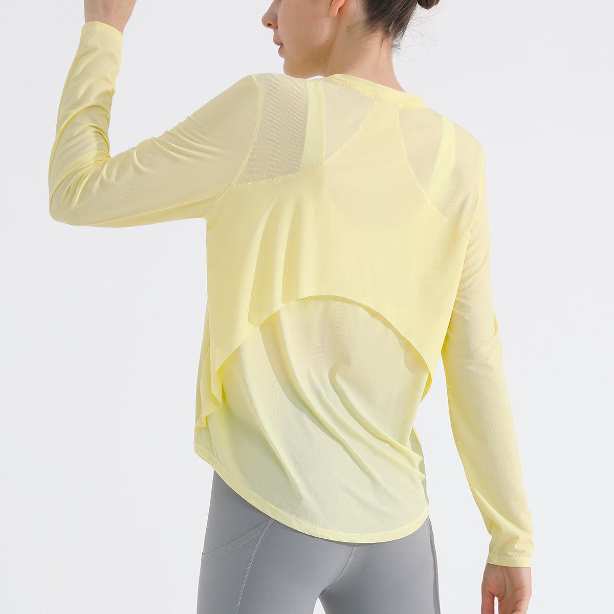 

Женская дышащая футболка для йоги с длинным рукавом и круглым вырезом - облегающая футболка для бега и фитнеса M