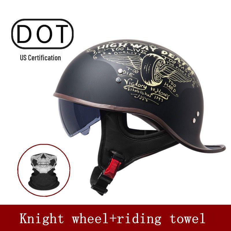 Retro Summer Lightweight Half Helmet with Inner Lens for Men and Women