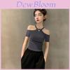 Classic Oversized T Shirt For Women Summer With One Word Neckline And Embroidered Design
