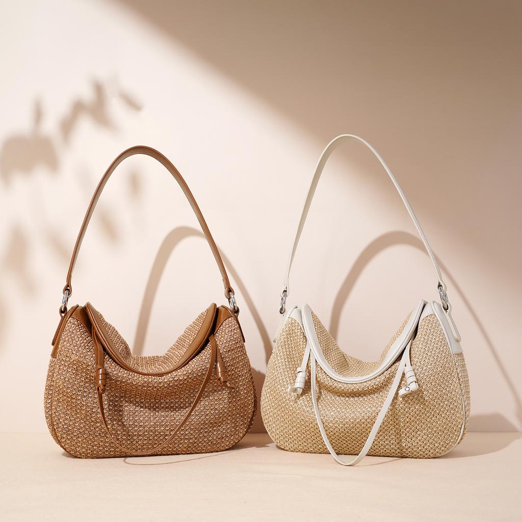 Geantă de umăr nouă împletită manual pentru femei, geantă casual messenger, design de nișă, portabilă, pentru femei