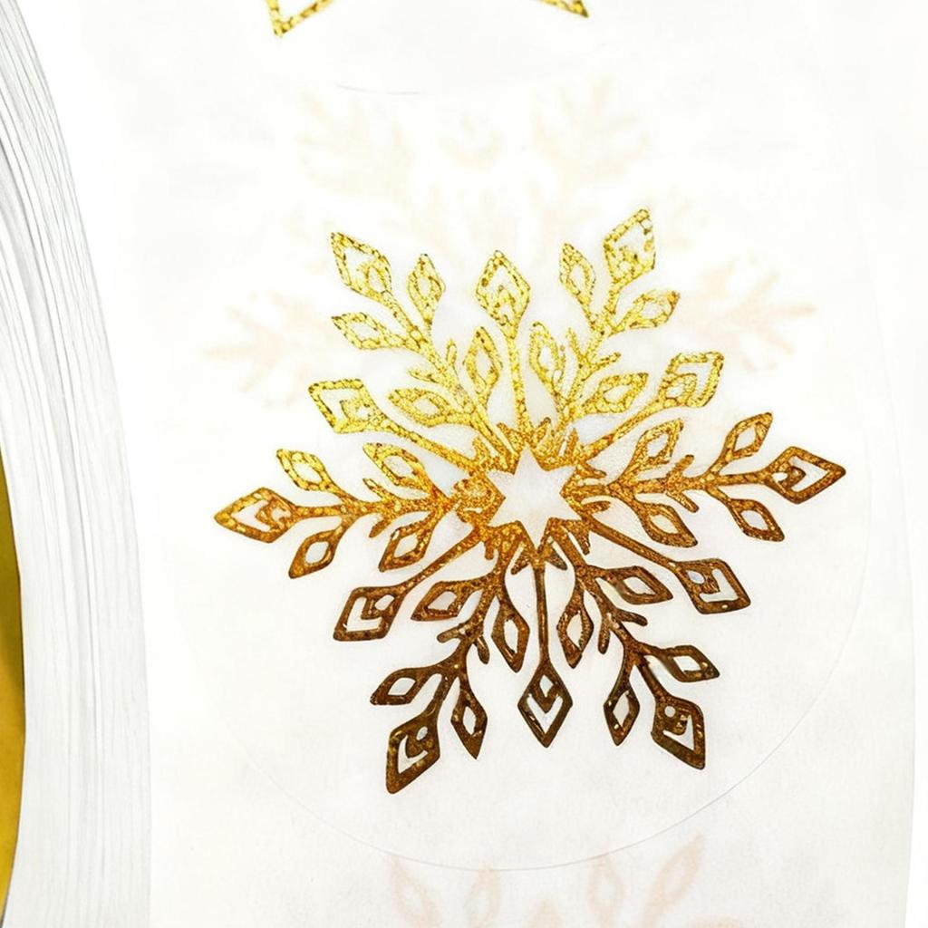 Snowflake Stickers Roll 500 Pieces Round Self-Adhesive Transparent Christmas Labels Holiday Crafts Label Roll Envelope Decal