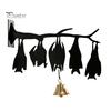 Festive Entrance Hanging Bell Halloween Wall Decor, Matte Black Dead Branch Bat Silhouette Ornament Courtyard Decoration with Metal Bell, Easy Install