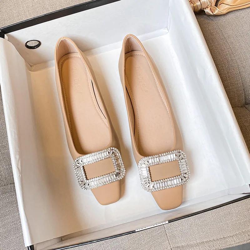 Fashion Women's High Heels Rhinestone Square Buckle 2024 New Flat Sole Single Shoe Large Size Women's Shoes 41-43