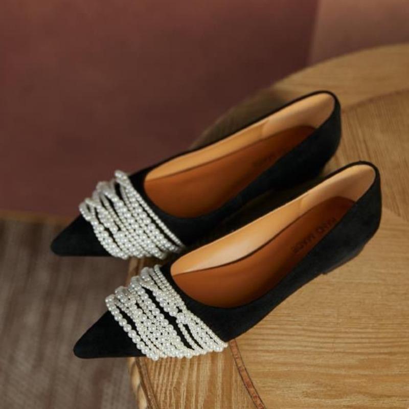 

Мода Женская Мода Балетки Весна Новые Остроносые С Неглубоким Вырезом Отделанные Бусинами Мягкая Подошва Противоскользящие Износостойкие Одинарные Туфли 39 чёрный