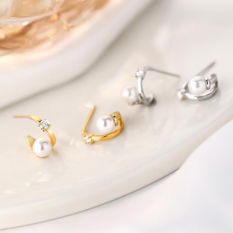 Beixi Silverware S925 Sterling Silver Shell Pearl & Zirconia Double Layer Earrings - Trendy Light Luxury Design 925 Silver
