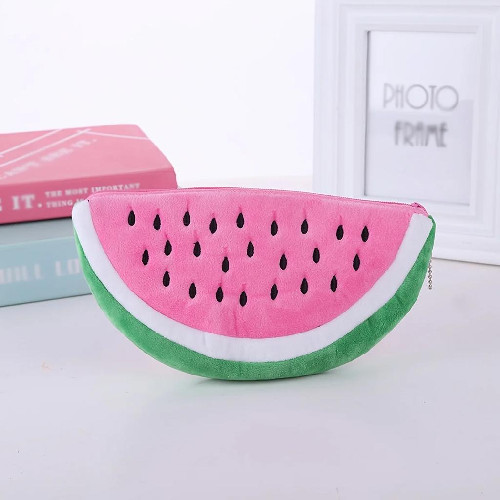 Watermelon Pencil Case Cute Fruit Kawaii Plush Large Capacity Pencil Bag Cosmetics Case For Kids Gift School Suppli Stationery