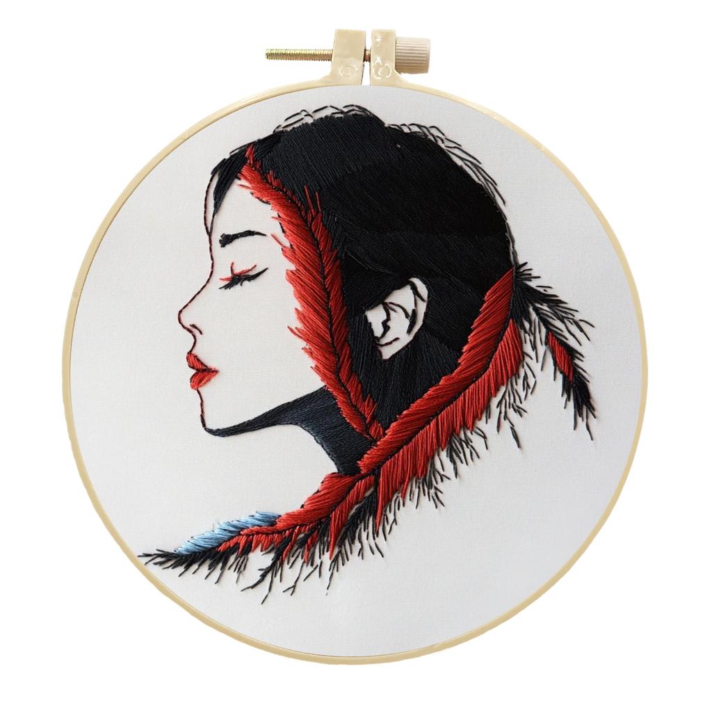 1set Simple Linen Oil Painting Girl Series Cross Stitch Embroidery Material Kit - Easy Tutorial for Beginners, Tools and Fabric Craft Material Kit