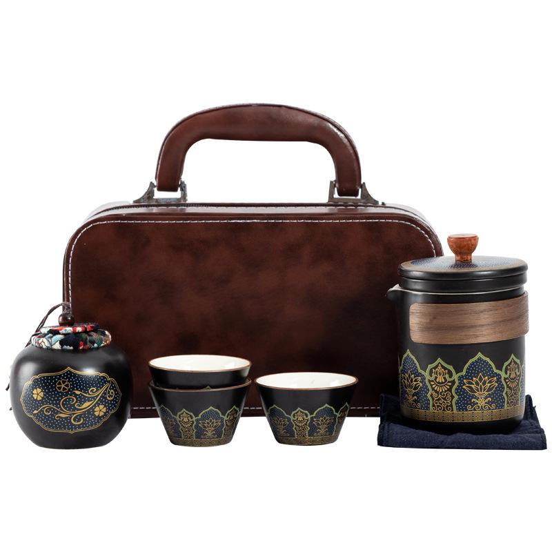 Portable Ceramic Gongfu Travel Tea Set - Quick-Brew Teapot with Ancient Charm