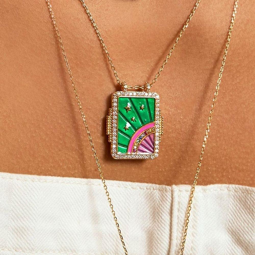 Brass Retro Necklace Multicolor Waterproof Ethnic Pendant Necklace Hypoallergenic Real Gold Plated 18K Gold Plated Necklace Gift