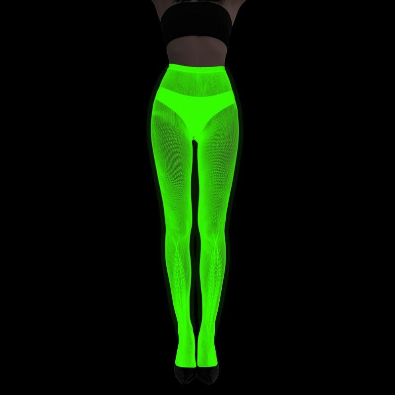 Fluorescent Pantyhose Luminous Fishnet Socks Green Light Sexy Tattoo Lace Body Jacquard Lace Hollow Socks