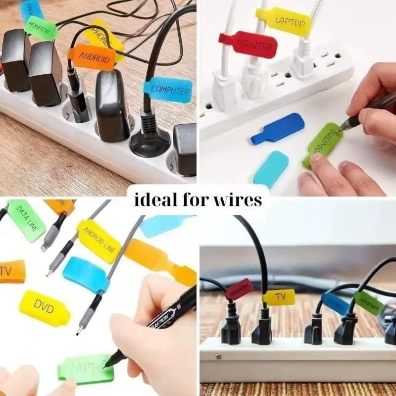 5-100PCS Cable Label Magic Tape Writable ColoredCable Identification Strap Self AdhesiveWire Management Classification Organizer