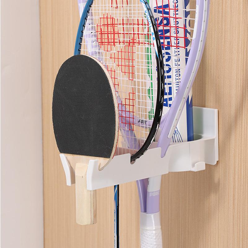 Wall Mounted Badminton Racket Holder Punch Free With Ball Hanger 3-Slots Storage Rack For Tennis Pickleball Ping Pong Paddle