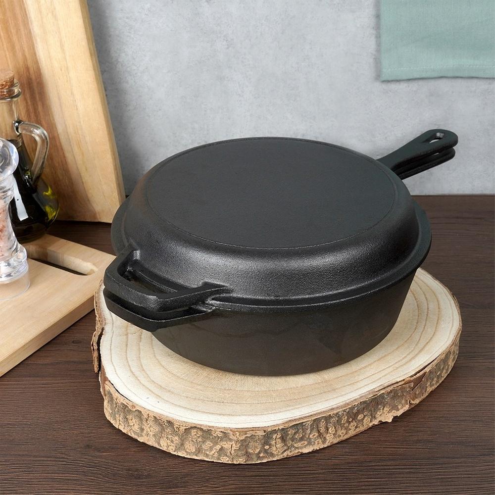 Cast Iron Pot Saucepan Roasting Pan Frying Pan Baking 2 in 1