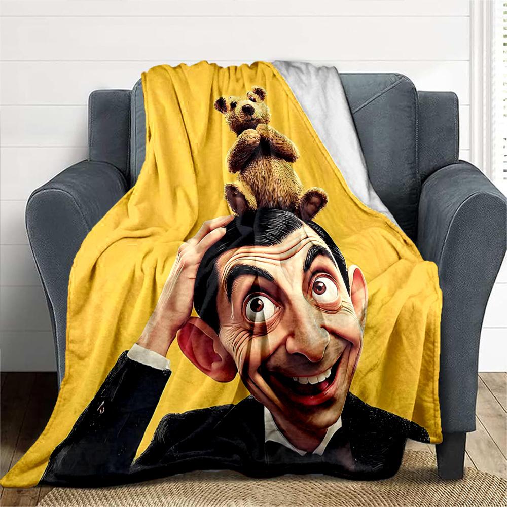 1pc Mr. Bean Teddy Outdoor Blanket Lightweight Flannel, Soft & Warm, All-Season Use for Sofa, Outdoor, Camping, Living Room, Office011