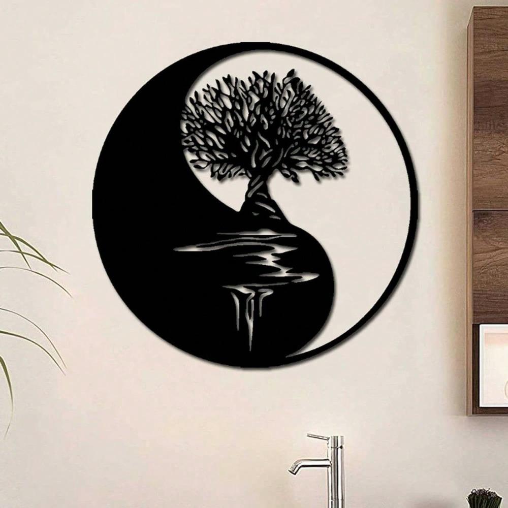 Metal Wall Art Tree of Life Yin Yang 3D Silhouette Home Decor Iron Sculpture
