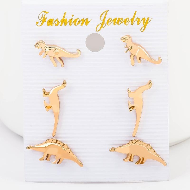 3 paires/ensemble Boho Rock Animal dinosaure métal boucle d'oreille plusieurs clous ensemble boucles d'oreilles